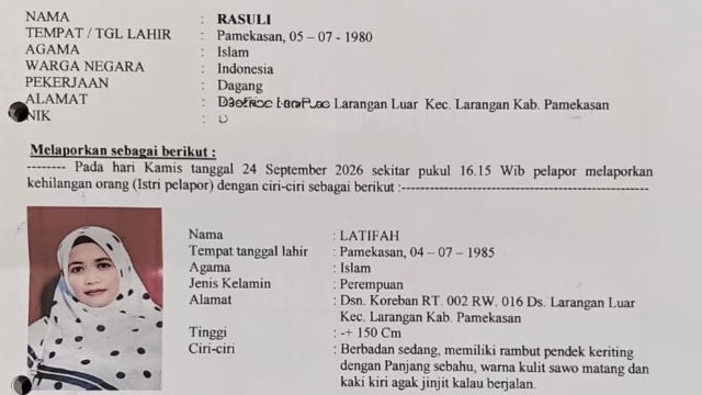 Perempuan 41 Tahun di Pamekasan Hilang Usai Hadiri Pengajian
