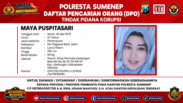 Polresta Sumenep Terbitkan DPO Maya Puspitasari dalam Kasus Korupsi